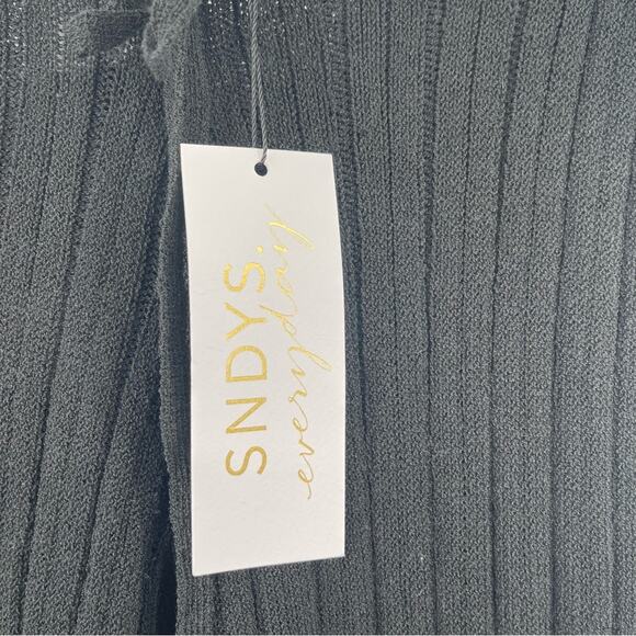 SNDYS Everyday Lounge x Revolve Baha Ribbed Knit Wide Leg Pants Black Medium NWT - Picture 8 of 16